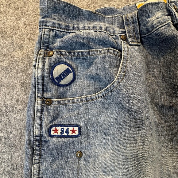 PJ Jeans Shorts Mens 36 Blue Denim Bermuda Relaxed Fit Distressed 94 Patches - Picture 5 of 16